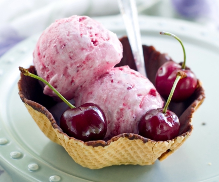 â™¥Cherry Ice Creamâ™¥ - ice cream, yummy, dessert, cherry, sweet, chocolate, wafer