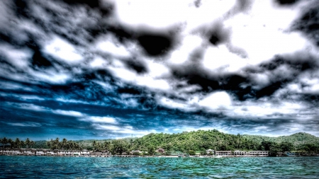 wonderful sky over tropical resort hdr - sky, clouds, island, tropical, hdr, sea, resort