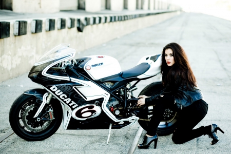 Ducati- Girl - white, black, bike, model