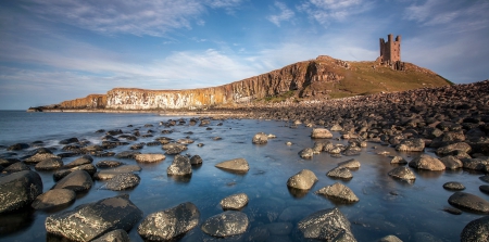 Dunstanburgh Castle, England - castle, rocks, water, england