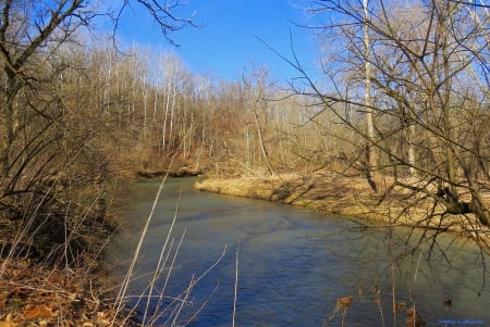 Early Spring Color on the Creek - water, creek, spring, country, grass, sky, west virginia, reed, river, nature