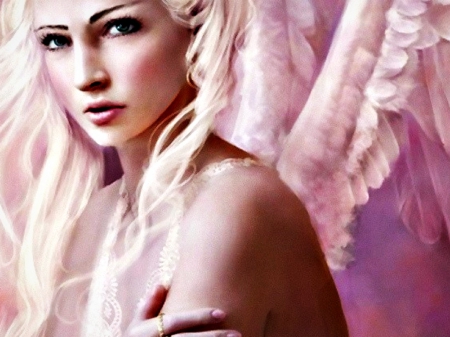 Angel - wings, feather, fantasy, pink, girl, woman, angel, art