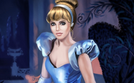 Cinderella - princess, art, girl, cinderella, blue, disney, fantasy