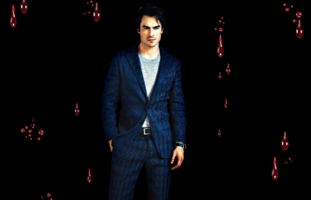 Ian Somerhalder - tv series, blood, black, fantasy, ian somerhalder, man, red, blue, damon, actor, by cehenot, vampire diaries