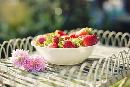 Sweet Day â™¥ - love, strawberry, photography, bowl, summer, lovely, strawberries, beautiful, sweet, flower