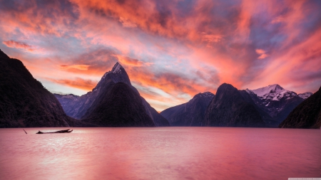 Sunset - beauty, purple, pink, clouds, mountains, hdr, sunset, sound