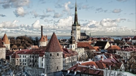 medieval church in tallinn estonia hdr - church, clouds, city, medieval, hdr, bay