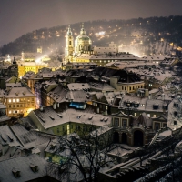 winter night on beautiful prague