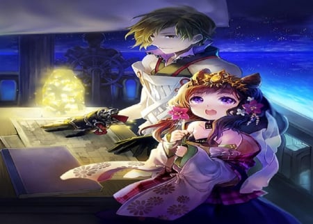 Pirate Couple - pirate, ship, orginal, romance, night, couple, love