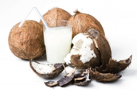 Coconuts - white background, coconut, coconut milk coconuts, drink, glass, drinks