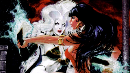 Vampirella vs Lady Death - vampirella, comics, paintings, characters, illustrations, lady death