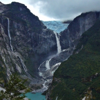 hanging glacier over a cliff in patagonia
