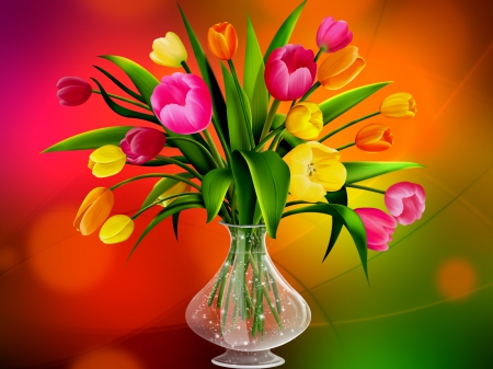 Bouquet of pretty tulips - background, tulips, bouquet, lovely, vase, pretty, beautiful, photoshop, flowers