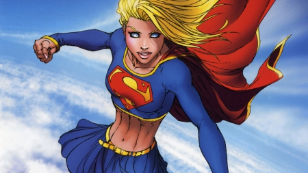 Supergirl - illustration, clouds, Supergirl, dc comics, comics, superheroes, Michael Turner