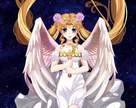 Princess Serenity - pretty, twin tail, female, wing, usagi tsukino, angel, sublime, sailor moon, blond, princess, nice, sailormoon, hot, beauty, feather, wings, serenity, cute, sexy, anime, divine, twintail, tsukino, dress, blonde, blond hair, long hair, gorgeous, princess serenity, tsukino usagi, twin tails, anime girl, twintails, beautiful, usagi, girl, blonde hair, lovely, sweet, angelic