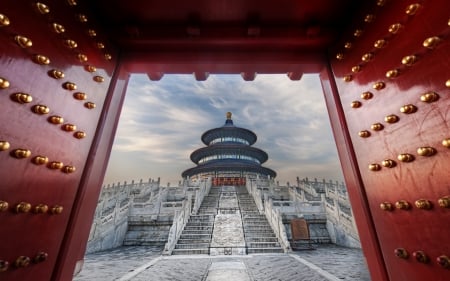 Temple of Heaven - stairs, red, china, asian, castle, temple of heaven, gates