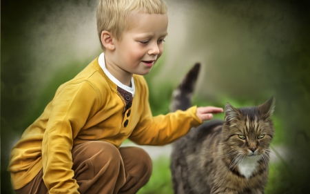 * Boy with cat * - cats, animal, animals, boy