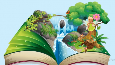 Fairy Flower Land - story, read, birds, book, butterflies, nature, waterfall, garden, fairy, fairy tale