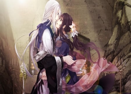 Kuroba & Kayo - cg, game, romance, kimono, long hair, couple, love