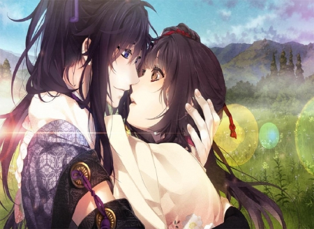 Tsuzuramaru & Kayo - love, couple, game, long hair, romance, kimono, cg, history