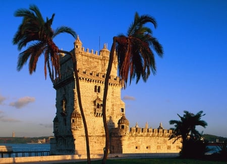 Belem Tower, Lisbon, Portugal - belem tower, portugal, palms, lisbon, towers, palm, tower, old