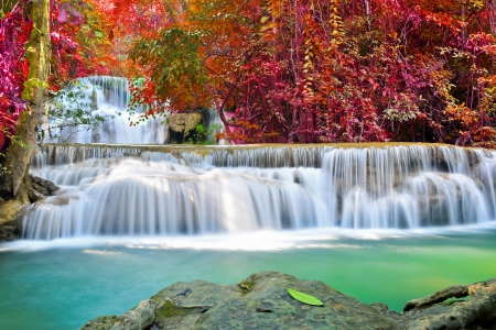 ♥Waterfall♥ - river, waterfall, autumn, landscape, emerald