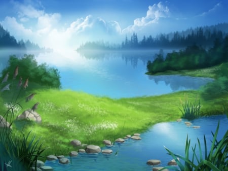 Lake Valley - cloud, pretty, water, beauty, beautiful, sweet, lake, sky, pond, scenery, nice, lovely, scenic, scene