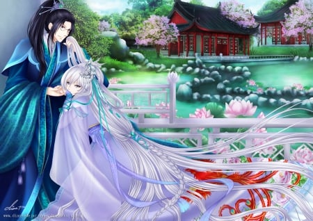 Beautiful Romance - pretty, female, scenery, romantic, scene, romance, japan, nice, lotus, gown, beauty, kimono, love, flower, yukata, cute, japanese, anime, dress, guy, long hair, boy, male, oriental, anime girl, beautiful, girl, scenic, lovely, sweet, handsome, lover, couple