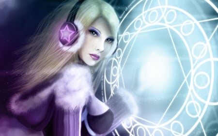 Amethyst headphones - woman, ice, girl, winter, fantasy, amethyst, headphones, pink, blue