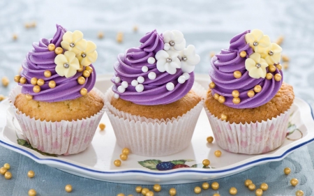 Delicious - cake, cupcake, purple, three