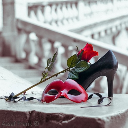 The red mask - red rose, red and black, two colors, red passion, with love, red mask