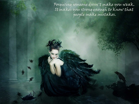 Forgiving Someone... - dark angel, winged, wings, sayings, words, gothic