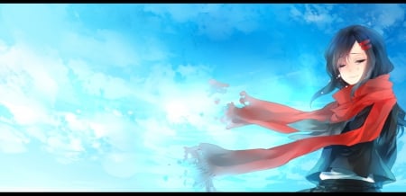 Fading Away - tears, sky, tateyama ayano, vocaloid, anime, scarf, crying