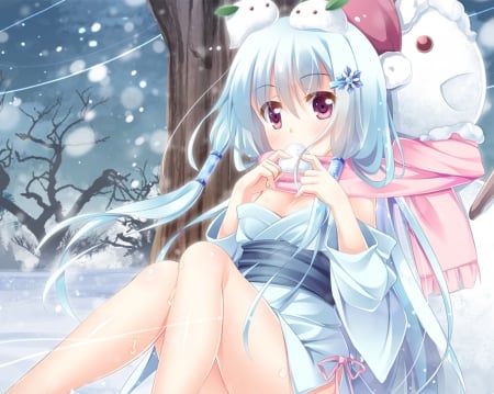 Snow Maiden - pretty, anime, female, maiden, snow, long hair, japan, oriental, nice, anime girl, winter, beautiful, girl, beauty, kimono, lovely, sweet, yukata, lady, japanese