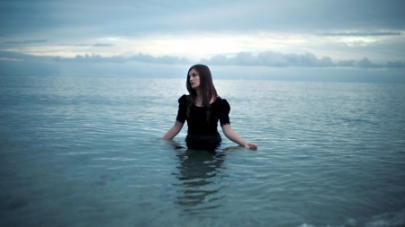 Broken Heart - girl, sad, water, black, sea