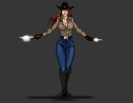 Angry Cowgirl - women, jeans, fun, female, boots, knives, America, hats, girls, cowgirls, art, westerns