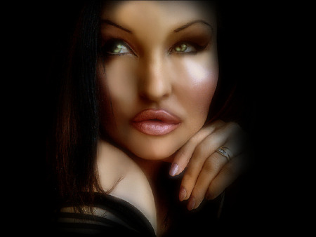 kitten green eyes - woman, green eyes, lonely, female, gothic, other, cg