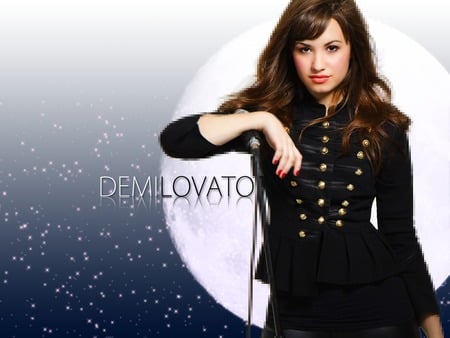 Demi and the moon - moon, demi, pretty, demi lovato, night, lovely, cute