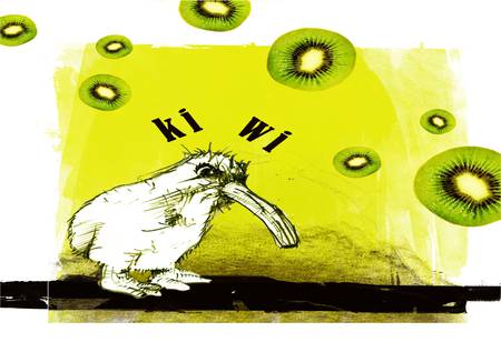 The Evil Kiwi Bird - sliced kiwi fruit, kiwi bird