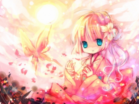 Set Me Free - butterfly, anime, pink, wings