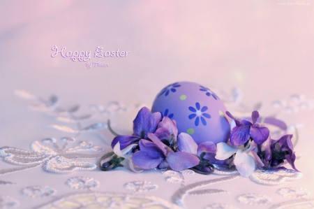 Happy Easter - purple color, holiday, egg, happy easter, flowers