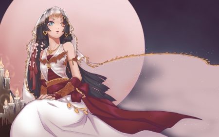 Moon princess - moon, heterochromia, manga, anime, red, girl, princess, pink