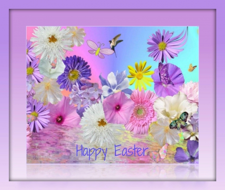 Happy Easter - reflection, holiday, easter, framed, butterflies, flower