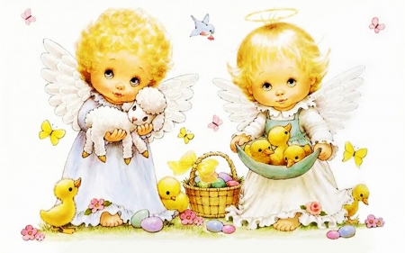 Easter Angels - chicks, artwork, festive, eggs, lamb