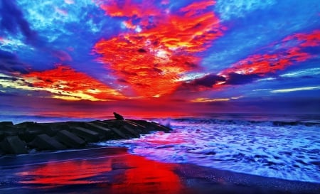 Impressive Sky - beach, sun, clouds, water, sea, waves