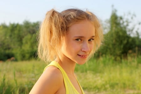 Alice blonde girl with pigtails - pretty, kids, teen, portrait, girl, blonde, outdoor, children, doll, smile, cute, alice, pigtail, candy