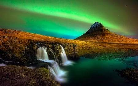 ★Magic Night of Natural★ - waterfalls, scenery, attractions in dreams, creative pre-made, beautiful, photography, spring, night, magical, stunning, Iceland, nature, places, landscapes, mountains, love four seasons