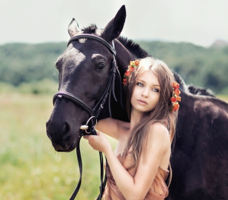 Beauty & horse - girl, horse, image, wallpaper, color, new