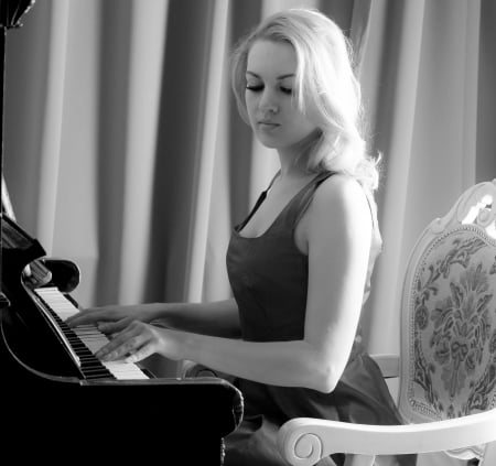 ♥♪♥ - image, woman, music piano, wallpaper