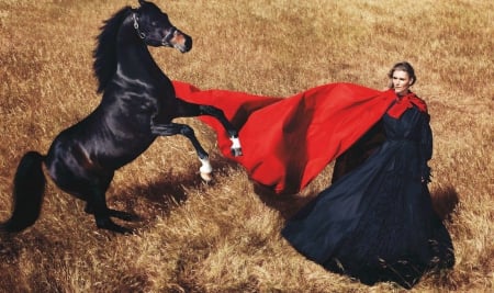 Gabriela Perezutti - gabriela perezutti, horse, red, field, black, dress